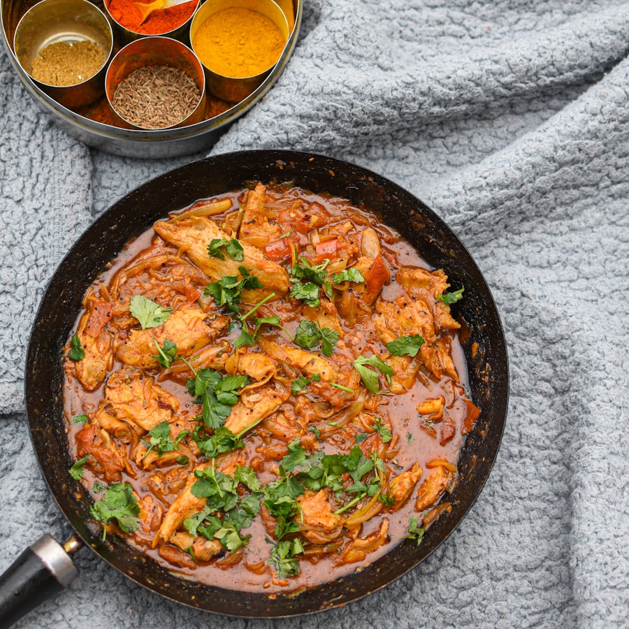 Smothered chicken in skillet